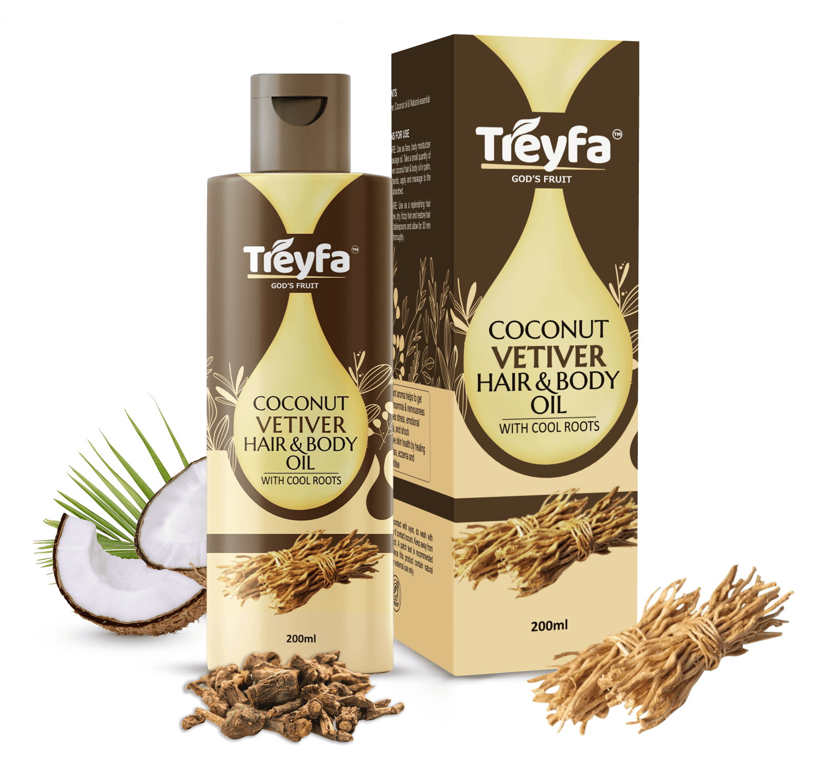 Pure Virgin Vetiver Coconut Body & Hair Oil 200ML 1