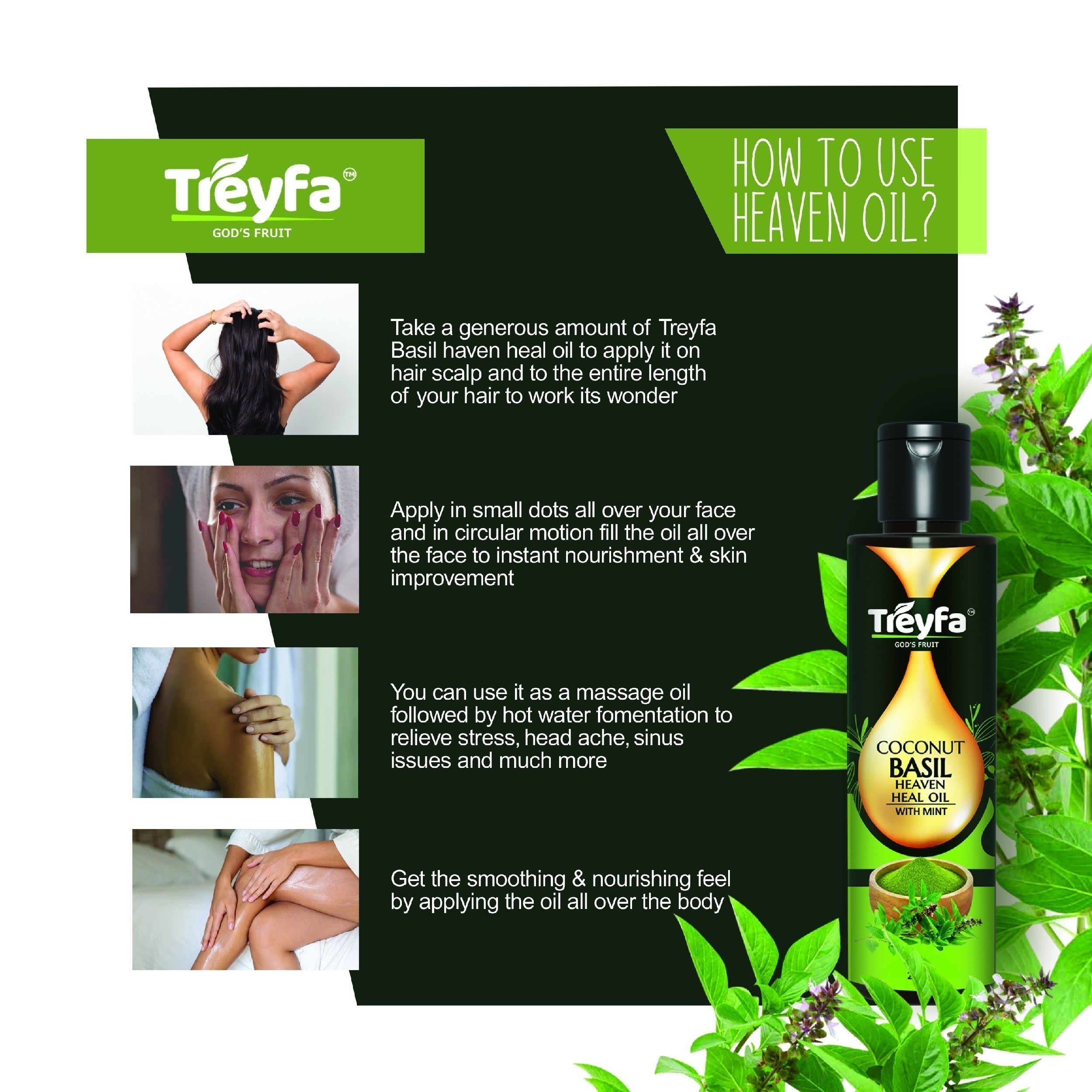 Treyfa Coconut Basil Oil Ultimate Skin Hair Elixir