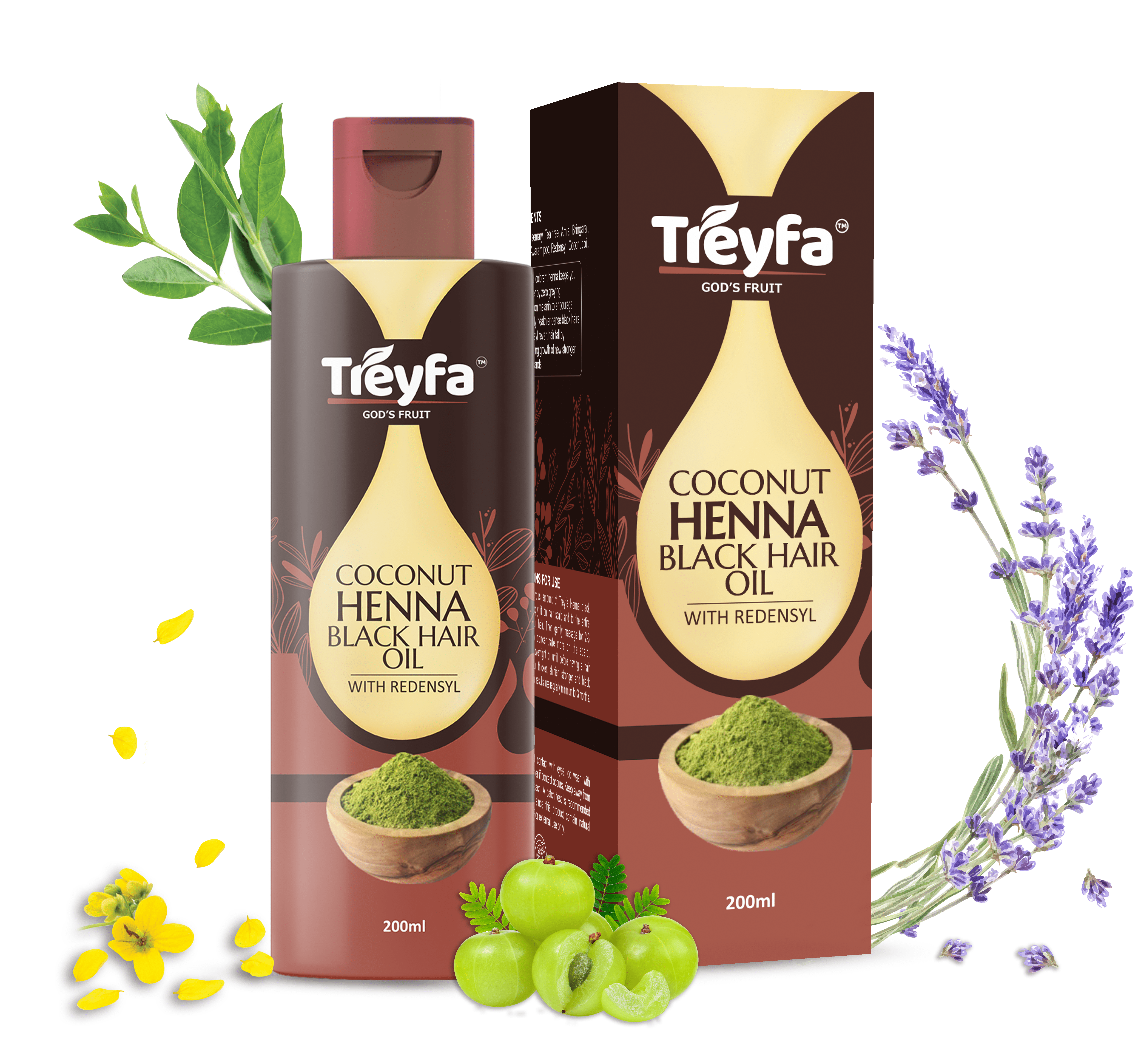 Treyfa Coconut Henna Black Hair Oil 200ml bottle front view