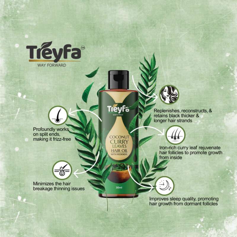 Revitalize Your Hair with Treyfa Coconut & Curry Leaves Hair Oil 30ML - Image 2