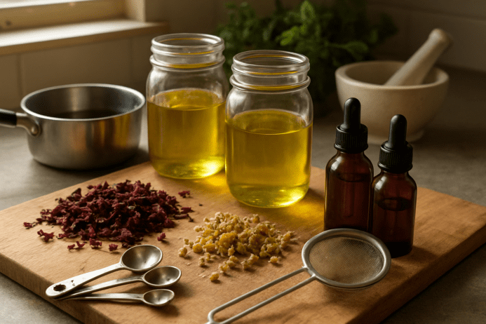 Hibiscus chamomile oil for scalp soothing