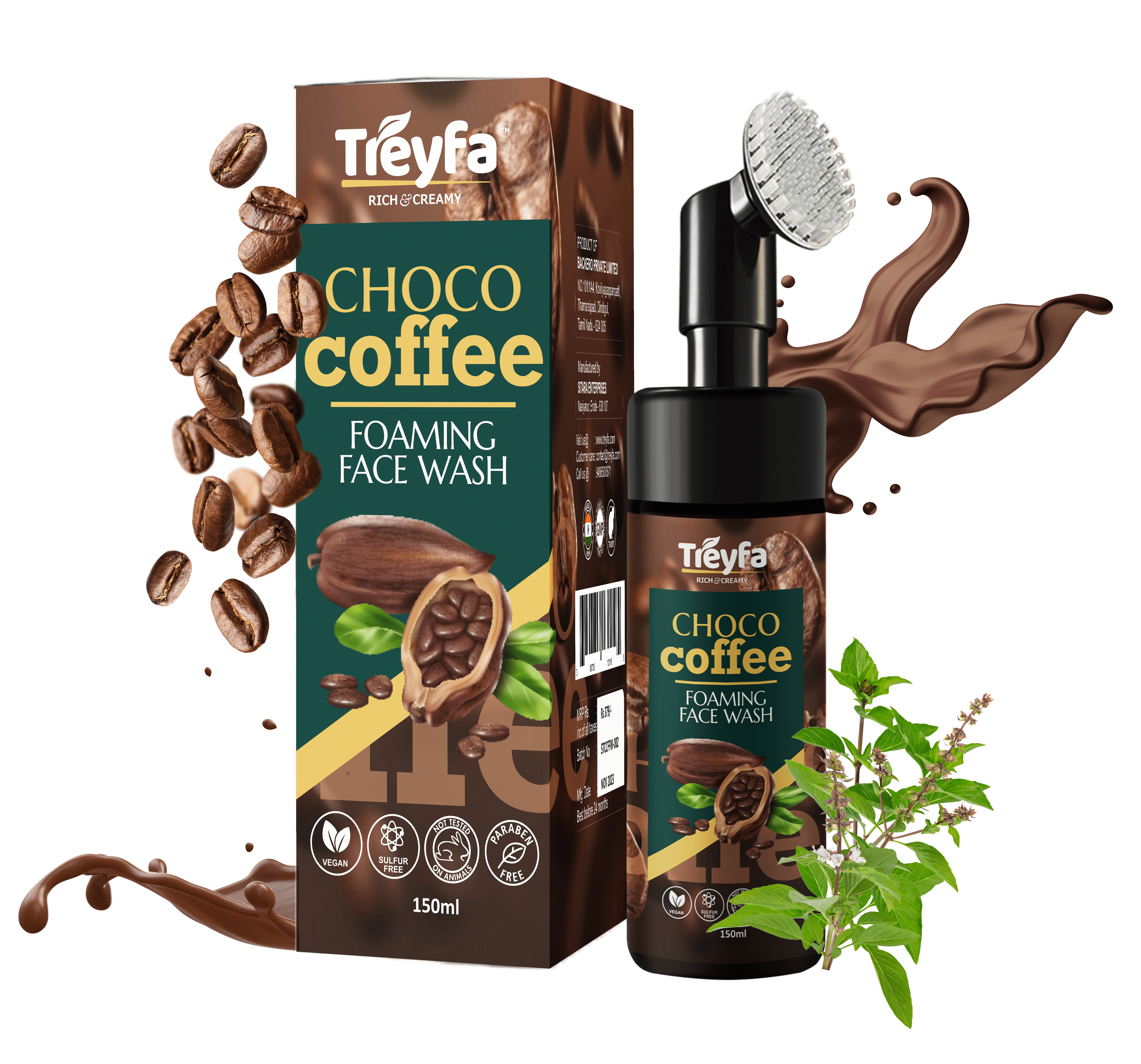 Treyfa Choco Coffee Foaming Face Wash 150ml bottle